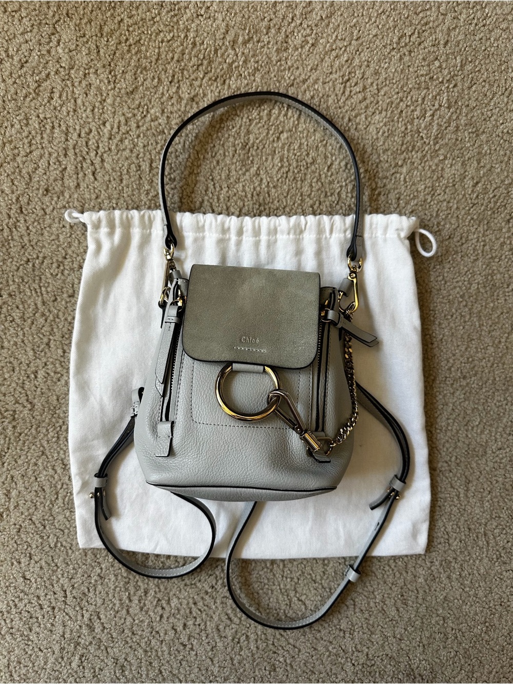Chloe gray leather mini backpack